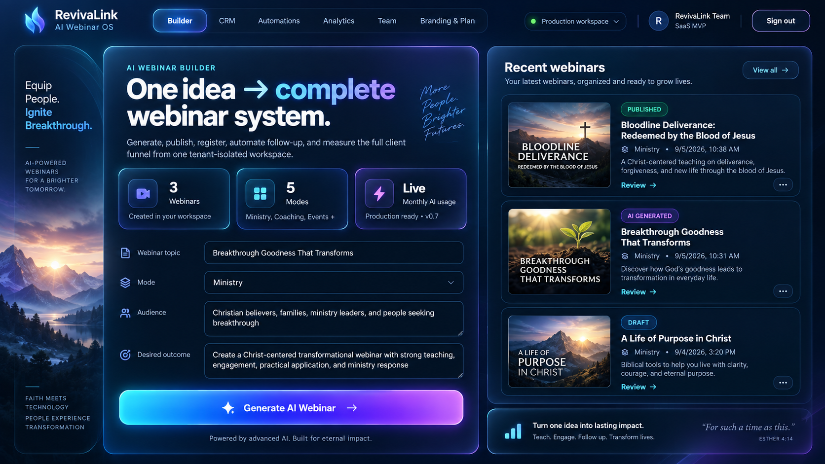 Premium RevivaLink builder dashboard concept