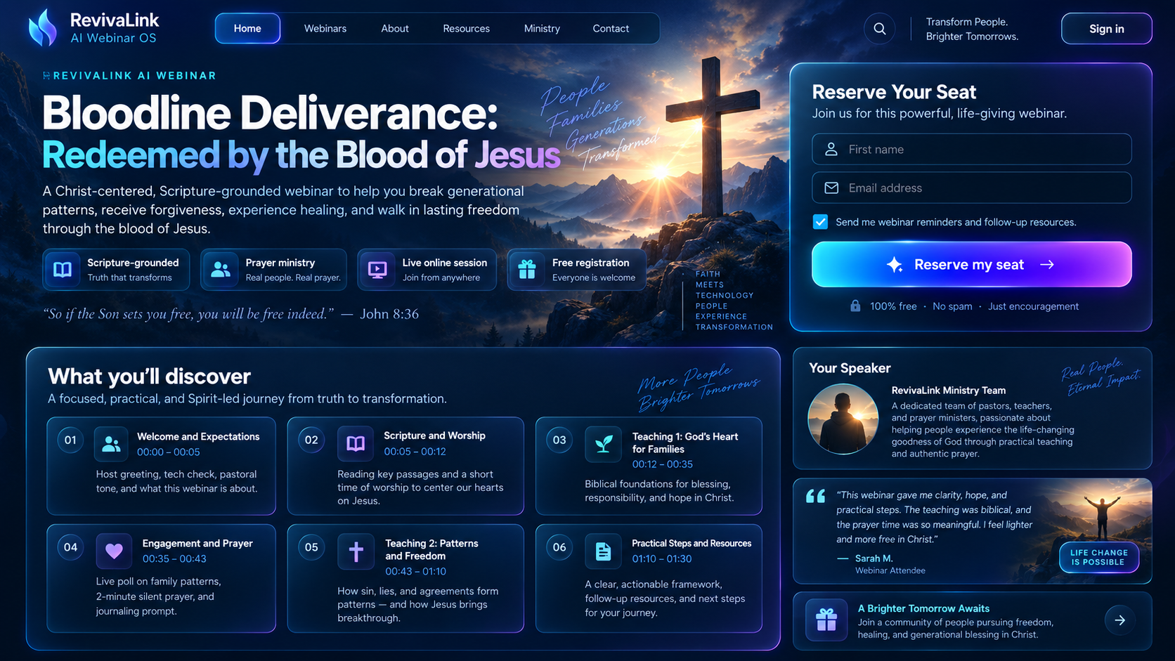 Premium RevivaLink public webinar page concept